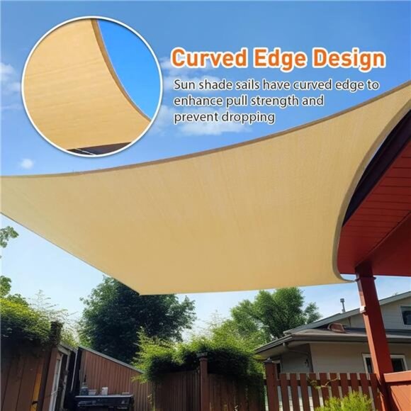 10'x13' Sun Shade Sail Curved Commercial Outdoor Shade Cover Sand Rectangle - Picture 5 of 6